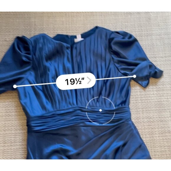 IEENA FOR MAC DUGGAL Blue Puff Sleeve Pleated Bodice Draped Gown Size 12 - Picture 8 of 12